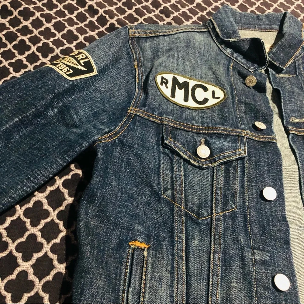 Polo Ralph Lauren Motorcycle Moto Club Denim Jean Jacket Men Small Biker Patches